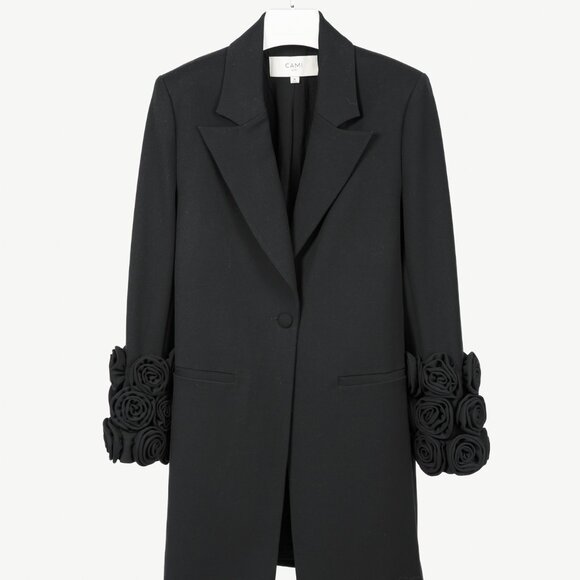 CAMI NYC Noelani Black Rosette-Cuff Coat - Picture 2 of 11